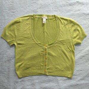 Mango MNG Suit Y2K Lime Green Round Neck Short Sleeve Cropped Cardigan US Size M